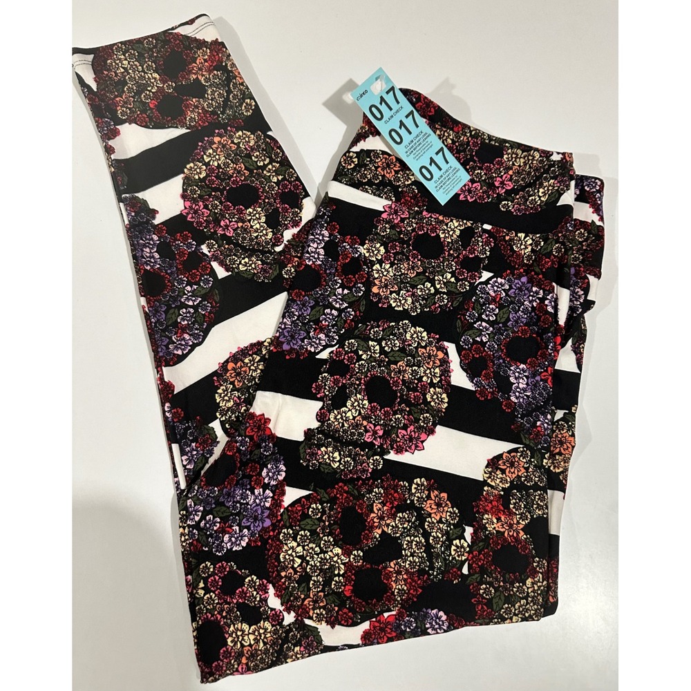 LuLaRoe TC2 Leggings Floral Sugar Skulls Black White Stripes Plus Size 18+ NEW